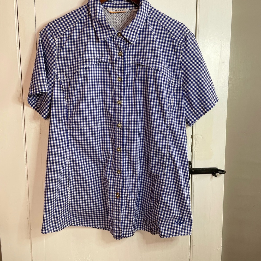 Orvis Women's Open Air Performance Fishing Hiking Shirt Blue Gingham Size L